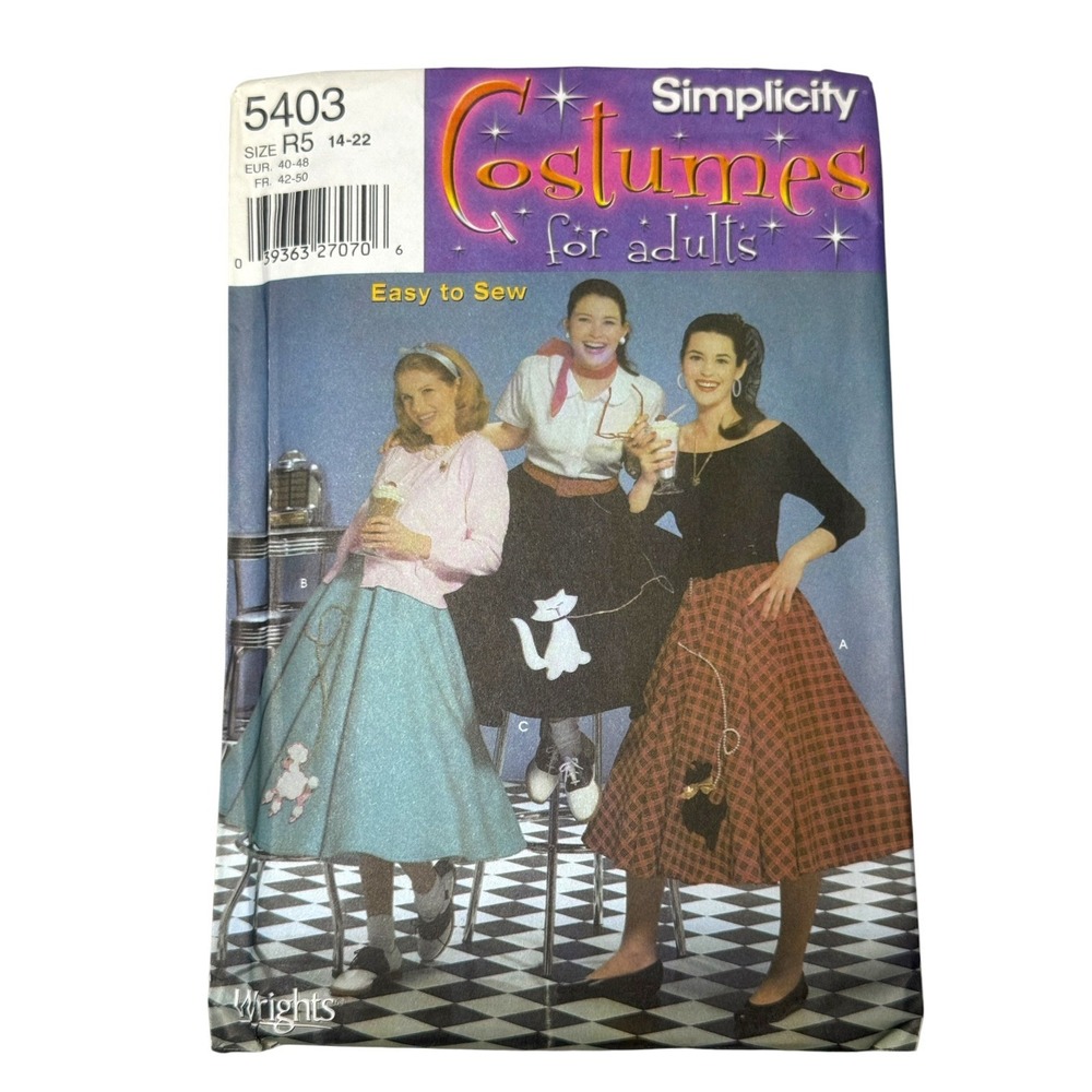 Simplicity 5403 1950s Poodle Skirt Sewing Pattern Size R5 (14-22) Retro Costume